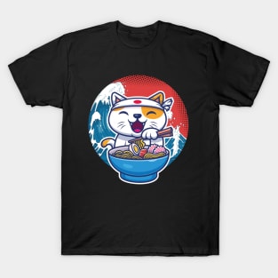 Retro vintage cat eat ramen T-Shirt